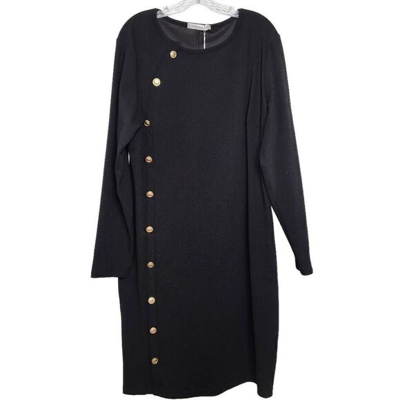 Avantlook Black Long Sleeves Buttons Side Details Dress Size 3X - Picture 2 of 11
